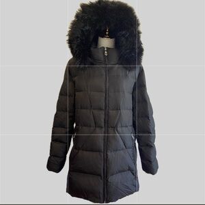 Calvin Klein NWOT Women's Black Puffer Coat with Faux Fur Hood 1X